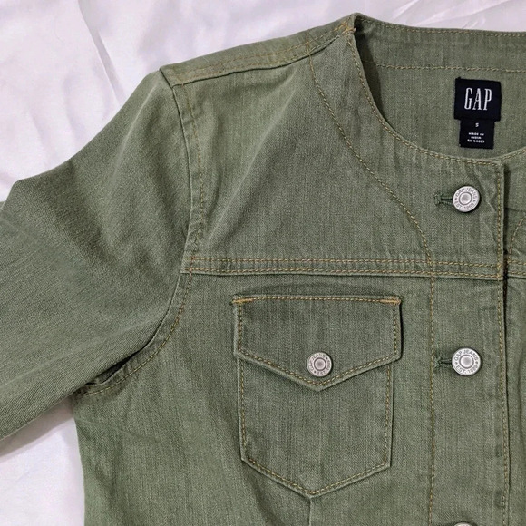 GAP Mock Neck Button Up Denim Jacket, Color Sage Green Size S - Picture 5 of 14